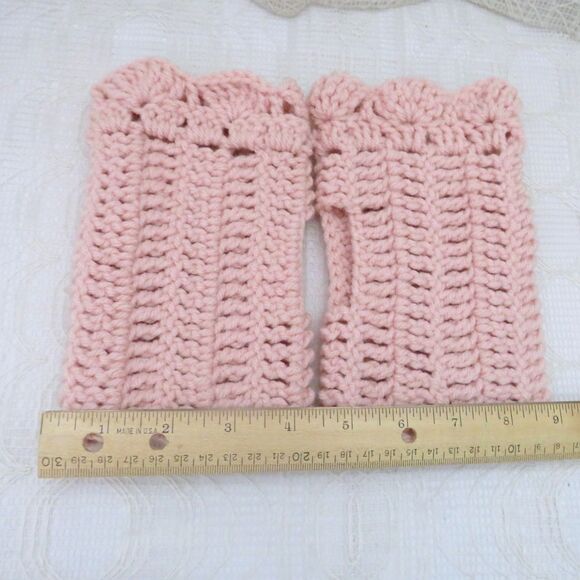 Handmade Crocheted Peach Fingerless Gloves, Salmon Finglerless Mittens, Ruffled - Picture 5 of 5
